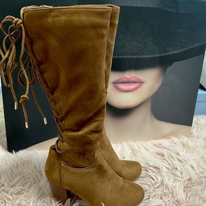 TOP Moda suede lace-up boots, with zipper. Tan, size 7 1/2.